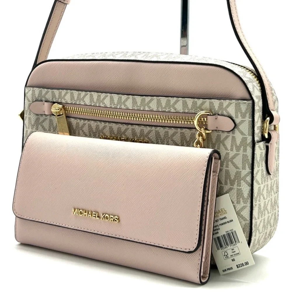Michael Kors Jet Set LG Signature Logo Crossbody Bag & Matching Trifold Wallet